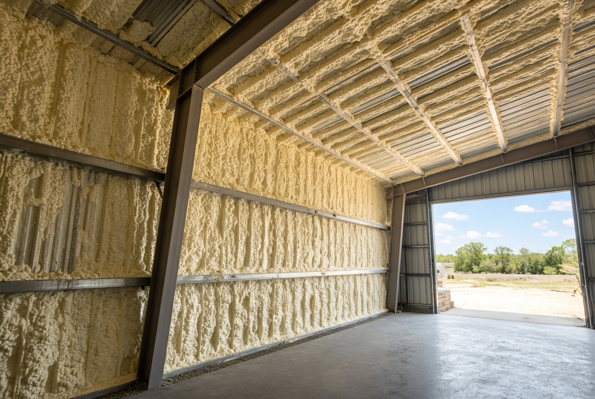 Closed-cell spray foam on a metal building